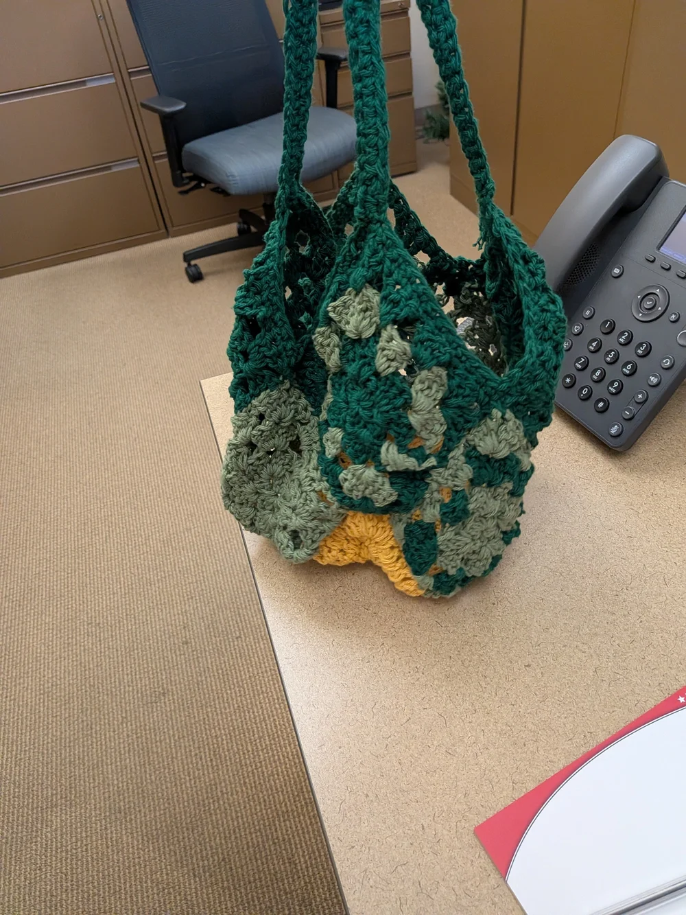 Hand Crafted Green and Yellow Crochet Hobo Bag